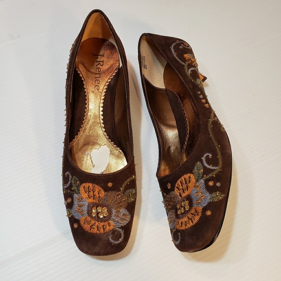 J.Renee Shoes - J Renee Suede Embellished Beaded Heels sz 12 WIDE
